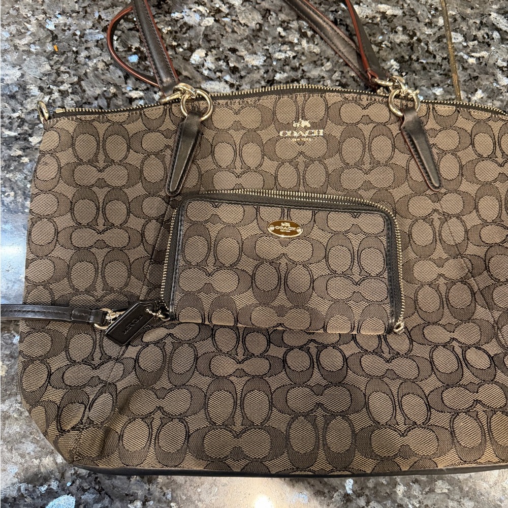 Coach black and grey signature Tote and wallet